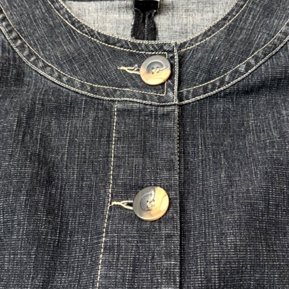 Live a Little Denim Jacket Tunic Dress Belted Back 3/4 Bell Sleeves Size L - Picture 2 of 5